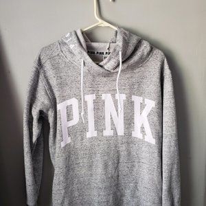 Pink Gray Hooded Pullover Sweathirt